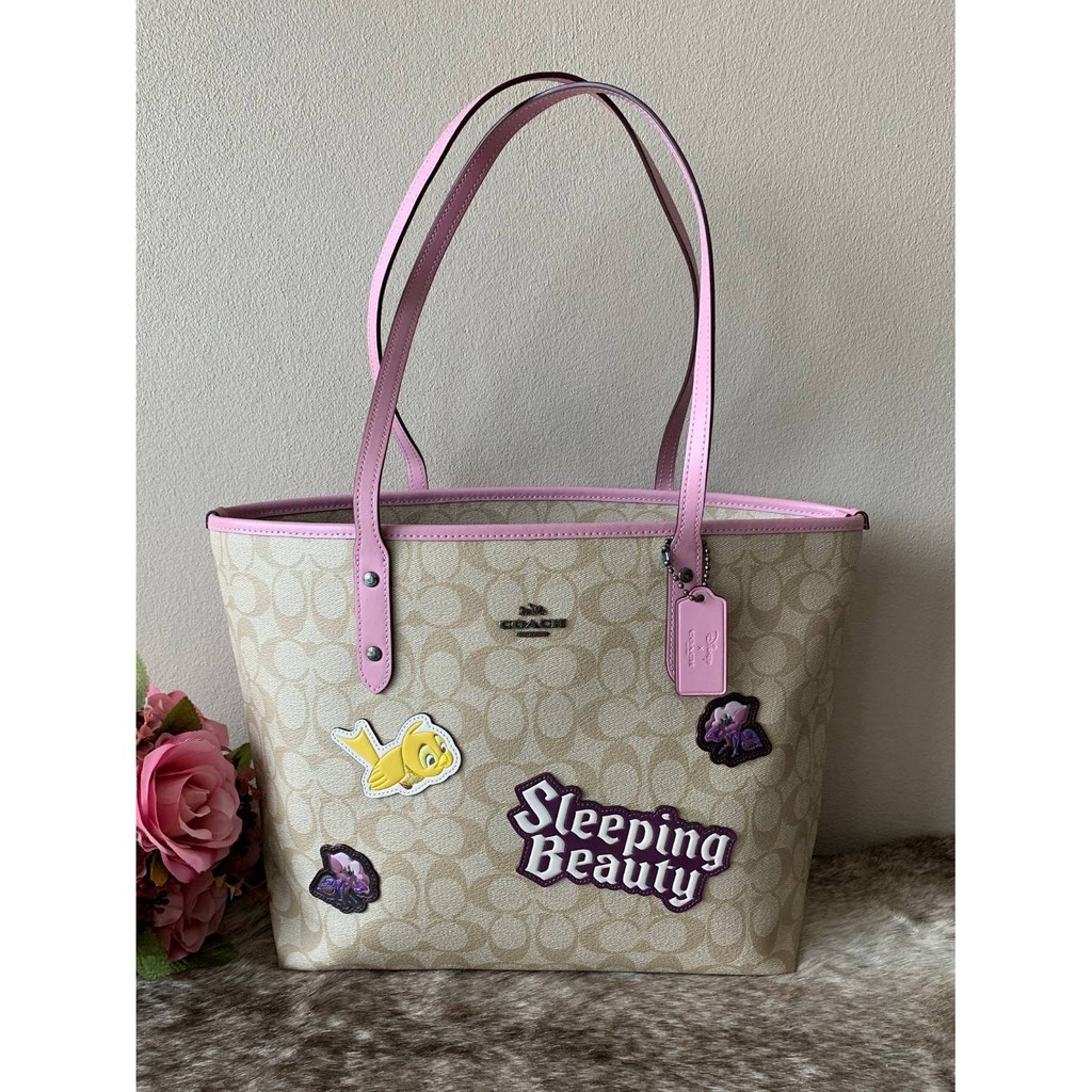 Limited 🔥🔥🔥 Coach Disney X Coach City Zip Tote in Signature Canvas with Sleeping Beauty