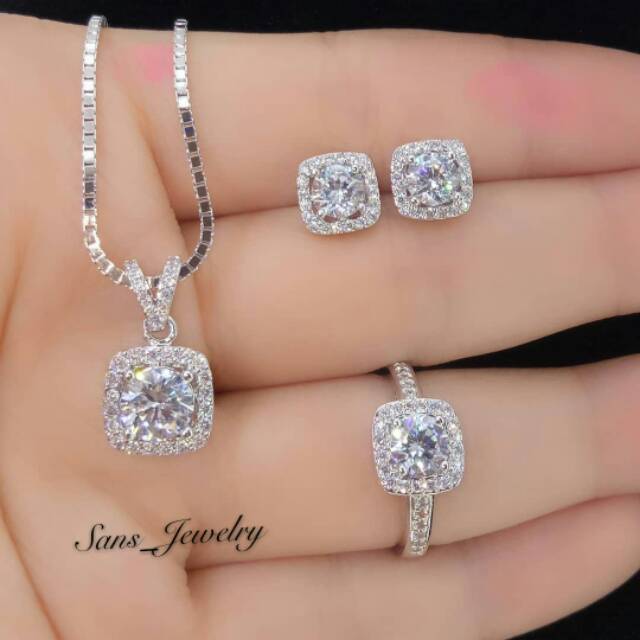 Swarovski Silver Gold Rosegold สร้อยคอชุดต่างหูแหวนเครื่องประดับนําเข้า Adc Gfs Tgb