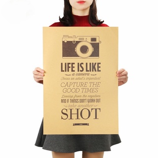 Dlkklb สติ๊กเกอร์โปสเตอร์ลายกล้อง Life Is Like A Camera สไตล์วินเทจสําหรับติดตกแต่งผนังบ้าน 51.5X36ซม.