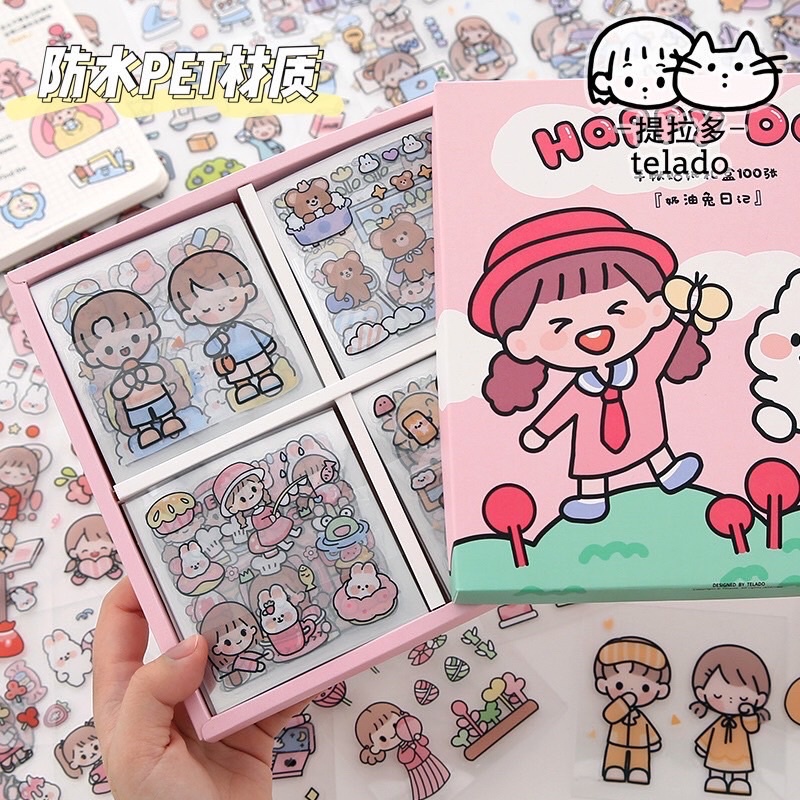 Sticker Box Set 100 แผ่น ตกแต่งไดอารี่ สติ๊กเกอร์ไดคัท ลายน่ารัก สติ๊กเกอร์ตกแต่ง