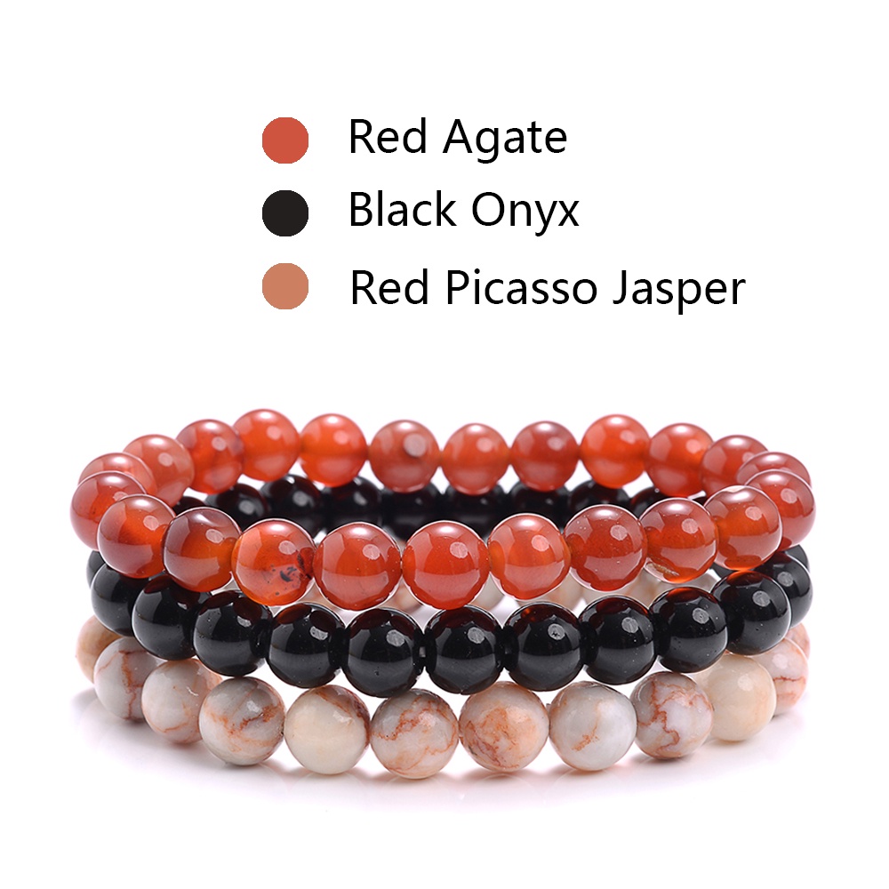ชุดสร้อยข้อมือหินธรรมชาติ 8 มม. โรโดไนท์ โรสโกไนท์ โรสพิงค์ ควอตซ์ เทอร์ควอยซ์ อเมทิสต์ เฮมาไทต์ สร้อยข้อมือ สําหรับผู้หญิง ผู้ชาย ของขวัญเครื่องประดับ 3 ชิ้น / ชุด - รูปที่ 3