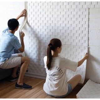 Wallpaper 3D ลายโมเสค ขนาด 70*70  เซน กาวในตัว ราคาต่อ 1 แผ่น สีขาว