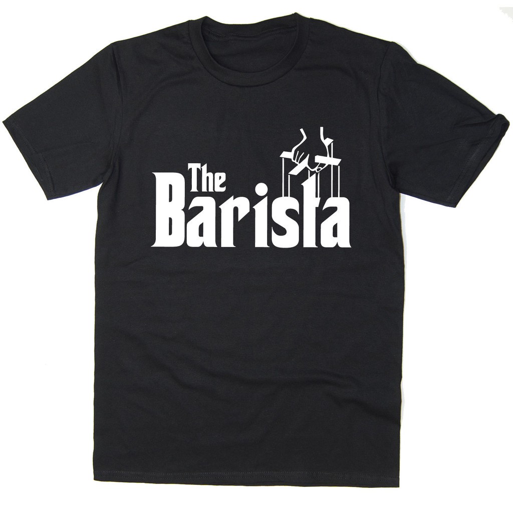 Itrrt1258 เสื้อยืด ผ้าฝ้าย พิมพ์ลาย The Barista Coffee Godfather Spoof y สีดํา สําหรับผู้ชาย YTU61YT