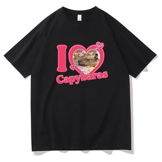 เสื้อยืดลําลอง แขนสั้น คอกลม พิมพ์ลาย I Love Capybaras ทรงหลวม สไตล์ฮิปฮอป แฟชั่นสําหรับผู้ชาย และผู้หญิงสามารถปรับแต่งไ