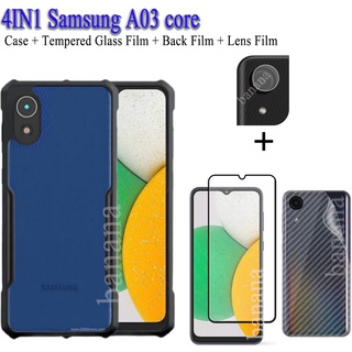 (4IN1) Samsung A03 core A 03 A0 3S เคสโทรศัพท์ กันกระแทก + ฟิล์มกระจกนิรภัย + ฟิล์มหลังคาร์บอนไฟเบอร์ + ฟิล์มเลนส์