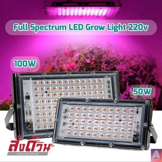 💡 หลอดไฟปลูกต้นไม้ หลอดไฟปลูกพืช หลอดไฟสเปคตรัม Full Spectrum LED Grow Light 220v 50W/100W พร้อมสวิตช์เปิดปิดและสลิงแขวน