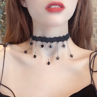 Clavicle chain  ใหม่ สร้อยคอโชคเกอร์ลูกไม้สีดำ แฟชั่นเกาหลีสําหรับผู้หญิง เครื่องประดับผม