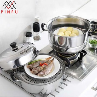 PINFU_SHOP หม้อซึ้งนึ่งสแตนเลสพร้อมตระแกรงรอง (หม้อนี่ง &amp; หม้อต้ม) (0012)