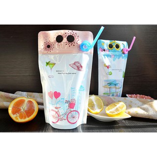ถุงใส่น้ำมีหูหิ้ว 22 oz มีลายน่ารัก (50ใบ)