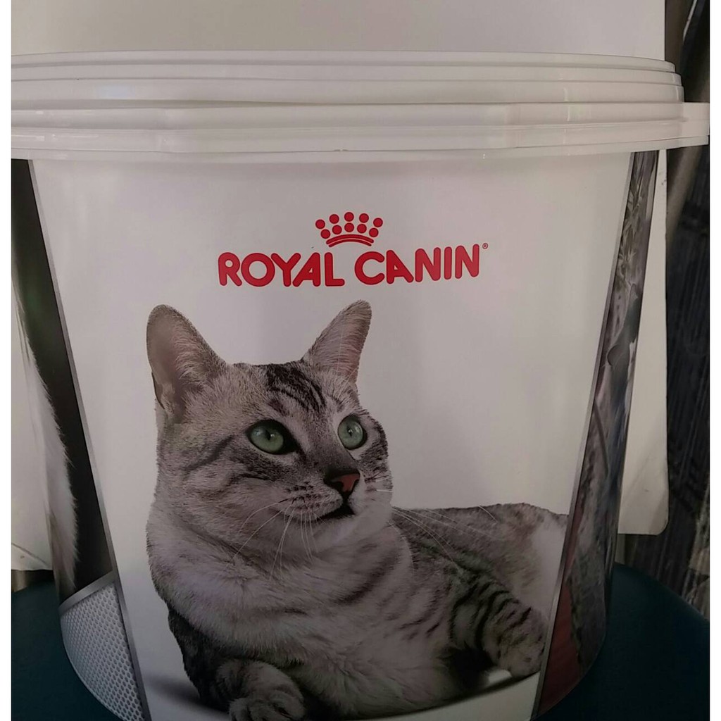 Royal canin ถังใส่อาหารสัตว์เลี้ยงรูปแมว สีขาว ใบเล็ก (ครึ่งวงกลม)