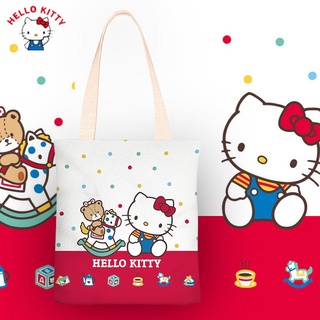 Hello kitty กระเป๋าสะพายไหล่ ผ้าแคนวาส ทรงโท้ท ลายการ์ตูนเฮลโลคิตตี้ แบบเรียบง่าย สําหรับนักเรียนผู้หญิง