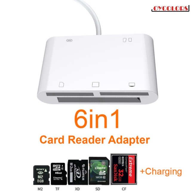 อะแดปเตอร์ 6 in 1 SD TF SDHC CF XD M 2 Card Reader สำหรับ iPhone XS Max