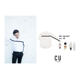 เสื้อเชิ้ตแขนยาว ผ้า คอตตอน Cotton สีขาวดำ A10 : Minimal Edition : CU PANTS