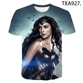 เสื้อยืดลําลอง แขนสั้น พิมพ์ลาย Wonder Woman 3D แฟชั่นฤดูร้อน สําหรับผู้ชาย และผู้หญิง 2022