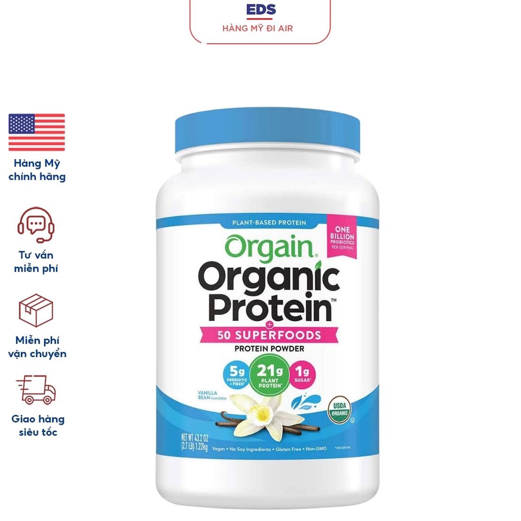 ผงโปรตีนออร ์ แกนิกวันที ่ 9-10 / 2025 Orgain Organic Protein 1.22Kg - EDS American Goods