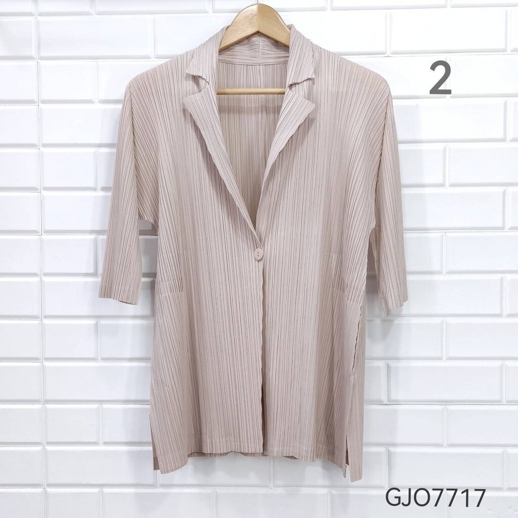 2MUAY รุ่น GJO7717 เสื้อสูท เสื้อคลุมอัดพลีทคุณภาพ 9สี FREE SIZE HALF SLEEVE COLLAR PLEATED CARDIGAN / JACKET - รูปที่ 4