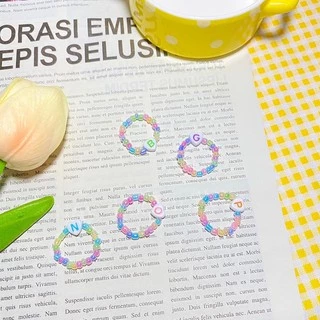 ส่งด่วน🔥แหวนลูกปัด แหวนตัวอักษรหัวใจ A-Z💍(ร้านสุ่มสีให้)