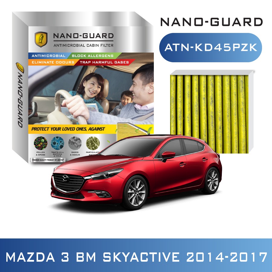 กรองแอร์ ARCTIC สำหรับ Mazda 3 BM ATN-KD45PZK รุ่น Nano-Guard (ฆ่าเชื้อโรค + ดูดกลิ่นเหม็น + ดักสารก่อภูมิแพ้)