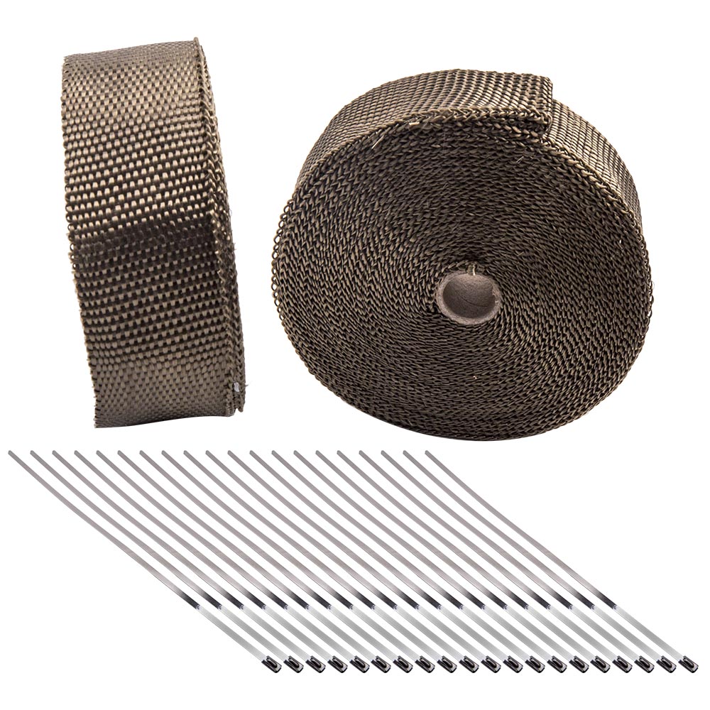 2x Roll 50mm X 5M Titanium Lava Exhaust Heat Wrap Tape – With Ties Kit – Carbole
