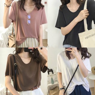 เสื้อ zaraพร้อมส่ง! เสื้อยืดสีพื้นแขนสั้น ผ้าโพลีเอสเตอร์ ยืดหยุ่นดี ไม่ยับ รีดง่าย ไม่หด ใส่ได้นาน （A02-03-3）