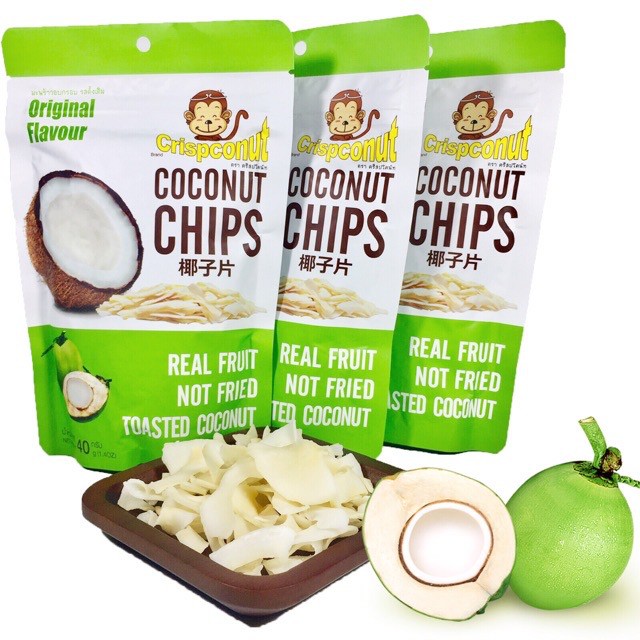 TLY-มะพร้าวอบกรอบ มะพร้าวอบแห้ง มะพร้าวแก้ว มะพร้าวกรอบ มะพร้าวแผ่น Crispconut Coconut chips กรอบ ขนมทานเล่น อาหาร ผลไม้