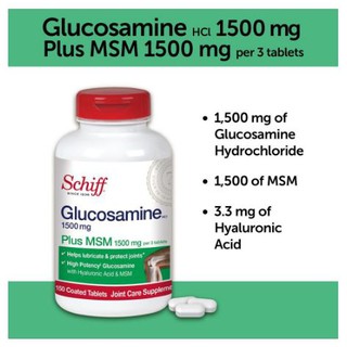 ผลิตภัณฑ์อาหารเสริม Schiff Glucosamine กลูโคซามีน Plus MSM 1,500 mg อาหารเสริมกระดูกและข้อ ขนาด150เม็ด