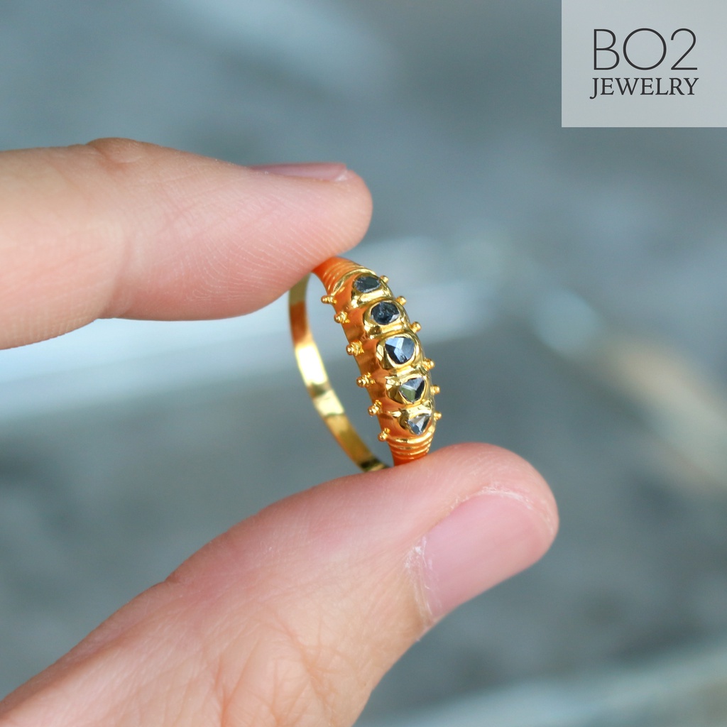 แหวนทองแท้ หลุดจำนำ size 55 แหวนเพชรซีกงานโบราณ ทองแท้ 18k