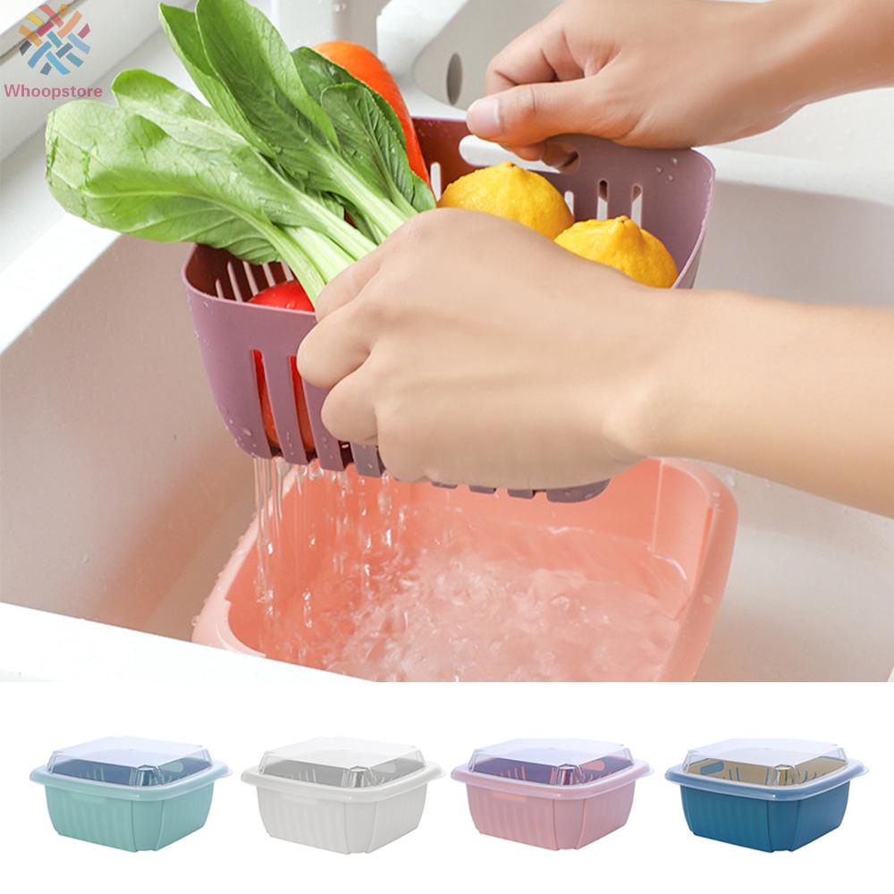 Kitchen Double-layer Drain Basket / Plastic Food Strainer Fruit Wash ...