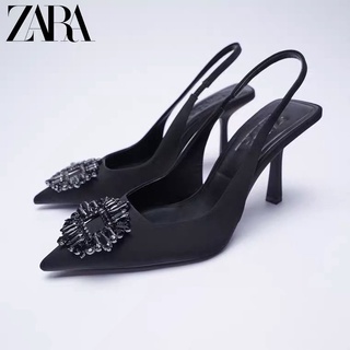 Zara ใหม่ รองเท้าส้นสูง สีดํา สําหรับผู้หญิง 2022