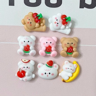 10 ชิ้น / ล็อต การ์ตูนผลไม้ หมีหยิก นอน หมี เรซิ่น ด้านหลังแบน เคสโทรศัพท์ ตกแต่ง DIY อุปกรณ์ทํา