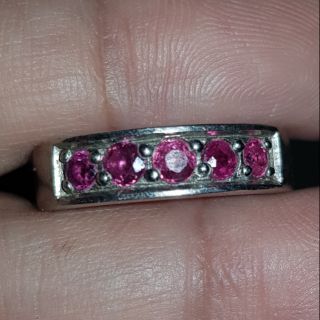 แหวนเงินแท้ ทับทิมสยามแท้ งานสั่งทำ (Natural siam red ruby ring) size 6.5