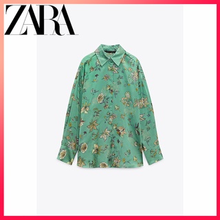 Zara ใหม่ เสื้อเชิ้ต แขนยาว คอปก พิมพ์ลาย กระดุมแถวเดียว ใส่สบาย สไตล์ย้อนยุค สําหรับผู้หญิง