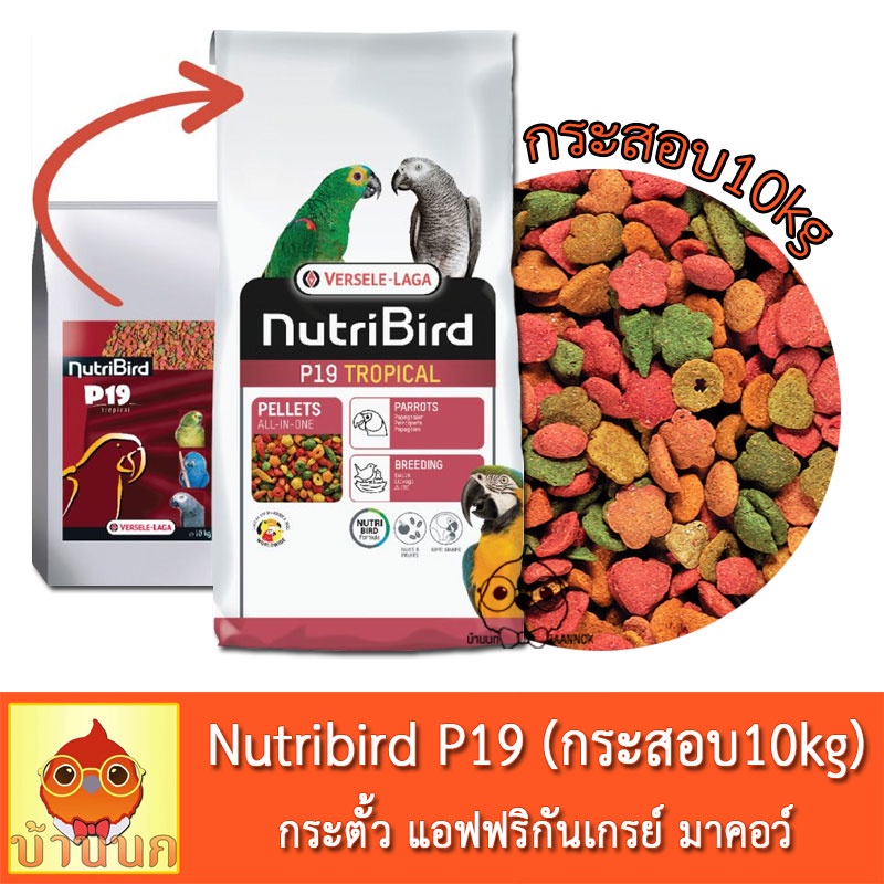 Versele-Laga Nutribird P19 Tropical กระสอบ 10kg อาหารนก นกแก้ว มาคอว์ กระตั้ว สำหรับ พ่อแม่พันธุ์ นก