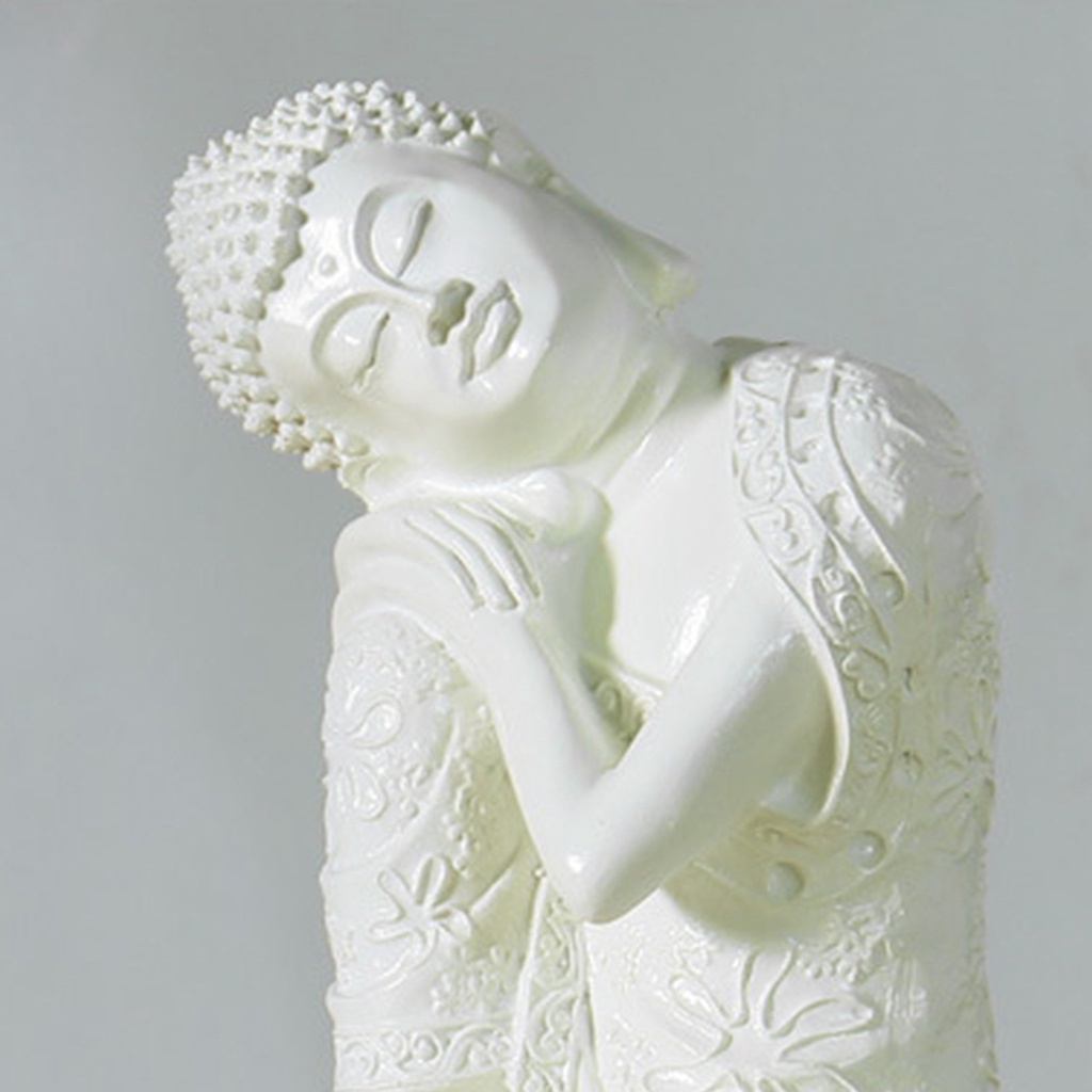 ∏White 23cm Resin Sleeping Buddha Statue Seat Resting Figurine Art Home Decor