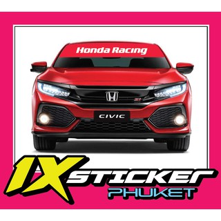 สติ๊กเกอร์คาดกระจกบังแดด Honda Racing พื้นแดง อักษรขาว