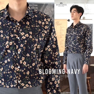 Shirtoria เสื้อเชิ้ตผู้ชาย เสื้อเชิ้ตผู้ชายแขนยาว ผ้าCotton ลาย bloming navy