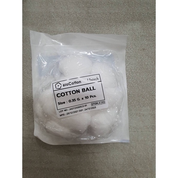 Exp.2029 (สำลียกห่อ25ซอง) BioCotton Lintech สำลีฆ่าเชื้อ sterile cotton ball 5 ก้อน ขนาด 0.35 กรัม