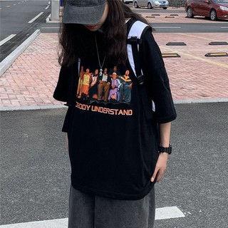 GC เสื้อยืดOversize เสื้อแฟชั่น สไตล์เกาหลี แนวสตรีท ฮิปฮอป ขาว-ดำ สวมใส่สบาย