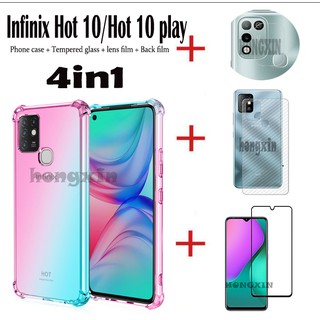 ( 4 In1 ) ฟิล์มกระจกนิรภัย + กล้องสําหรับ Infinix Hot 10 / Hot 10 Play Hot 9 Play Hot 10 Lite Hot 9 Note 7 Lite Note 8