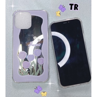 เคสไอโฟน เคสกระจกพิมพ์ลายดอกไม้สีม่วง