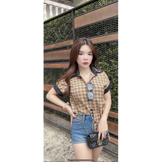 เสื้อคอปกเชิ้ตแขนสั้นผ้าพิมพ์ลายอก40ยาว26นิ้ว