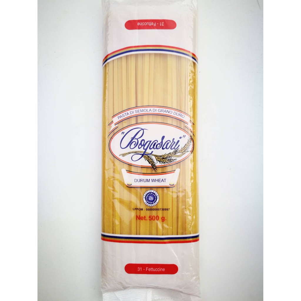 พาสต้าเส้นแบน แฟตตูชินี่ ขนาด500กรัมผลิตจากแป้งสาลีดูรั่ม"Bogasari"
