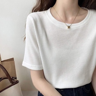 O-2 🍂มาใหม่ เสื้อยืดคอกลมผ้าวาฟเฟิล