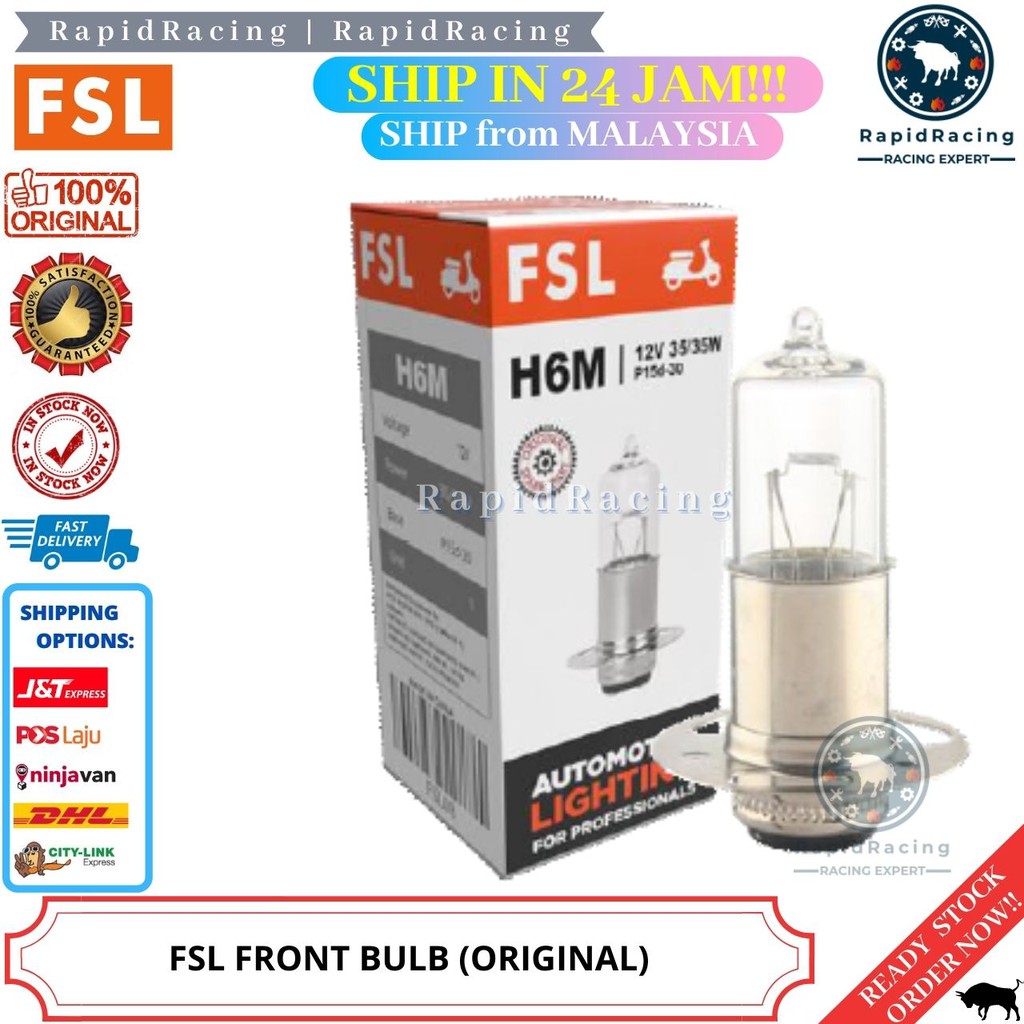 H6M 12V 35/35W P15D-30 (3 HOLES)< FSL FRONT BULB MENTOR DEPAN 1 BIJI AUTOMOTIVE RXZ