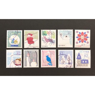 J357 แสตมป์ญี่ปุ่นใช้แล้ว ชุด Greetings Stamps – Winter ปี 2015 ใช้แล้ว สภาพดี ครบชุด 10 ดวง