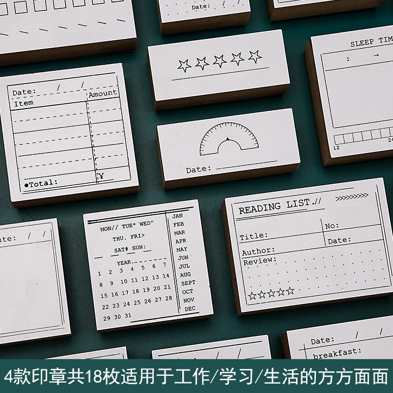 Journal Go คู่มือฟังก์ชั่นบันทึก/เวลา/ไดลี่/ชอล์ก DIY แสตมป์ยางไม้สําหรับสมุดภาพเครื่องเขียนตกแต่ง Office Supplie ชุด