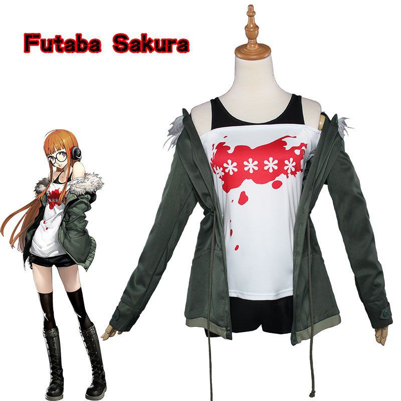 Persona 5 Futaba Sakura Shirt AFK Cosplay Costume Flight jacket Suit #Anime