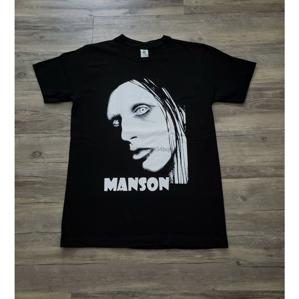 เสื้อเชิ้ตแขนสั้น คอกลม ผ้าฝ้าย 100% พิมพ์ลายตัวอักษร Marilyn Manson ทรงหลวม สไตล์ฮาราจูกุ แฟชั่นฤดูร้อน สําหรับผู้ชาย