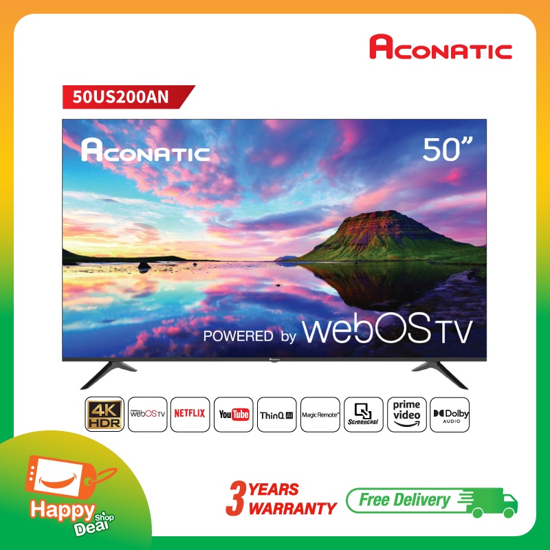 Aconatic Smart TV 4K HDR สมาร์ททีวี 50 นิ้ว รุ่น 50US200AN WebOS TV + รีโมทสั่งการด้วยเสียง (รับประกันศูนย์ 3 ปี)