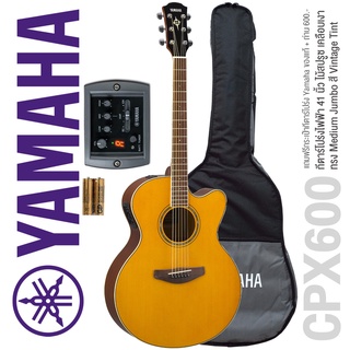 Yamaha® CPX600 กีตาร์โปร่งไฟฟ้า 41 นิ้ว ไม้สปรูซ ทรง Medium Jumbo มีเครื่องตั้งสายในตัว + แถมฟรีกระเป๋ากีตาร์ Yamaha